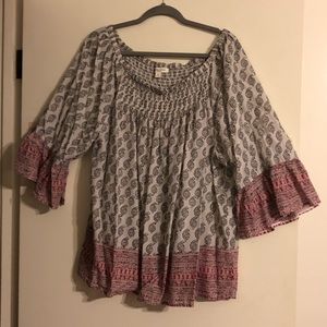 Red black and white Paisley 2X Blouse